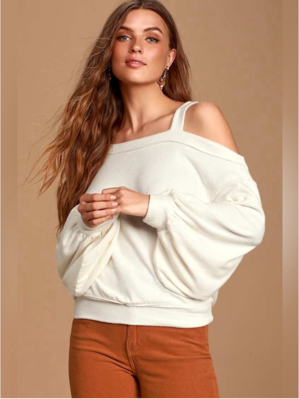 We The Free Flaunt It Ivory One-Shoulder Sweater Top Size Small